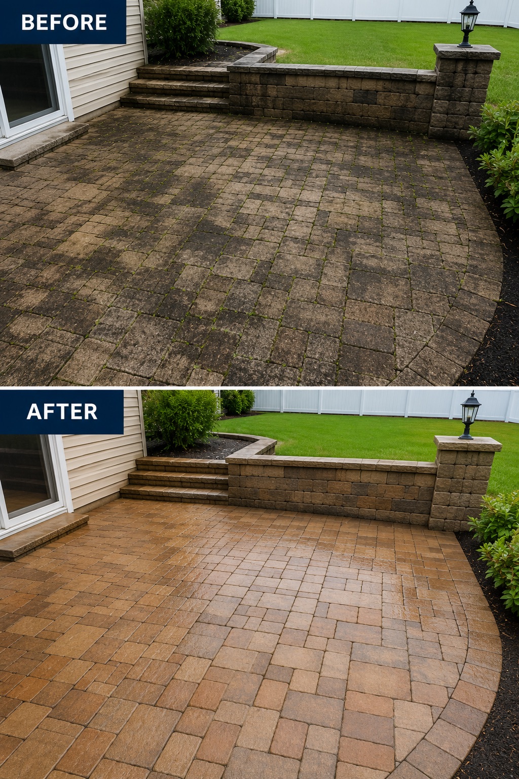 Patio before and after pressure washing